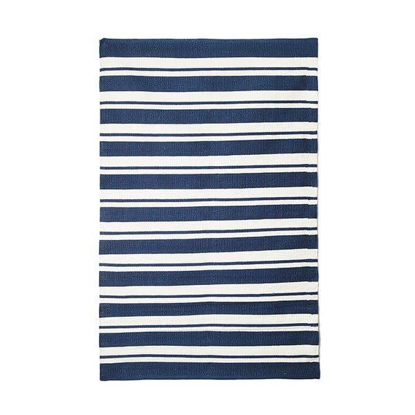 Navy Stripes kék kézzel szőtt pamut szőnyeg, 100 x 120 cm - Pipsa