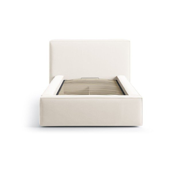 Krémszínű kárpitozott ágyneműtartós egyszemélyes ágy ágyráccsal 90x200 cm Jodie – Micadoni -image-3