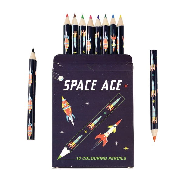 10 db színes ceruza rakétamintás tartóban - Rex Lodon