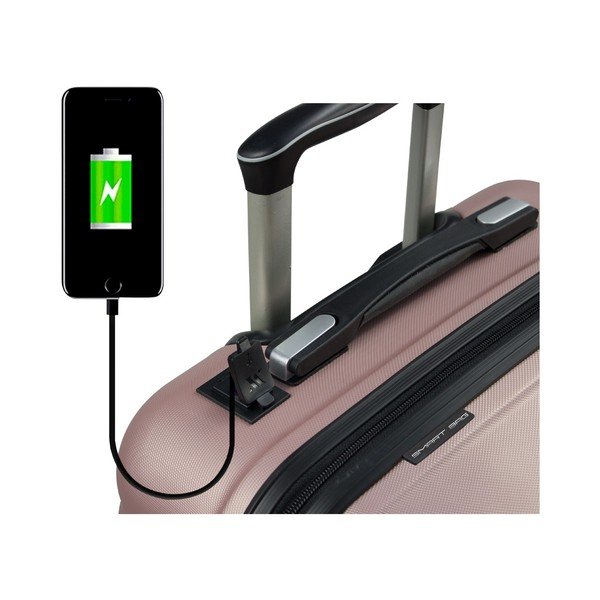 RESSNO MU & M rózsaszín görgős bőrönd és kézipoggyász szett USB csatlakozóval - My Valice-image-2