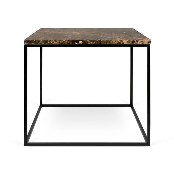 Gleam barna márvány dohányzóasztal fekete lábakkal, 50 x 50 cm - TemaHome