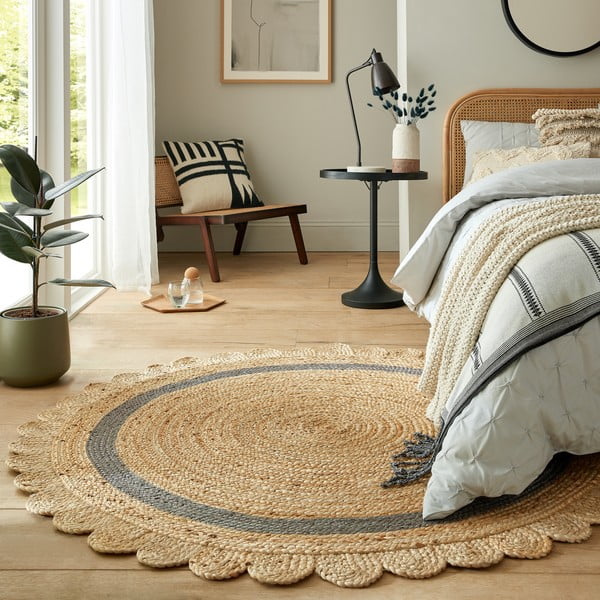 Szürke-natúr színű kézi szövésű juta kerek szőnyeg ø 160 cm Grace Grey – Flair Rugs-image-1