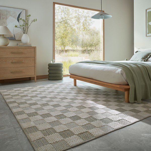 Zöld mosható pamutkeverék szőnyeg 116x170 cm Muted Checkerboard – Flair Rugs-image-1