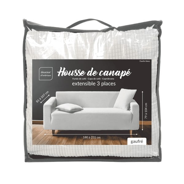 Krémszínű háromszemélyes gumis kanapé huzat Sacha – douceur d'intérieur-image-3