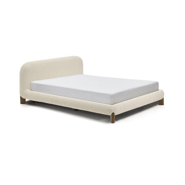 Bézs kárpitozott franciaágy ágyrács nélkül 160x200 cm Odina – Kave Home