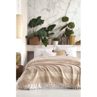 Şeritli bézs pamut ágytakaró, 200 x 230 cm - Viaden