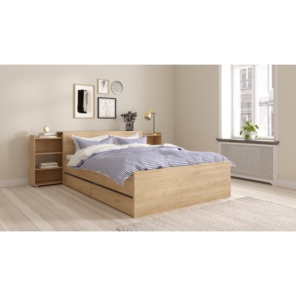 Natúr színű franciaágy ágyrács nélkül 140x200 cm tölgyfa dekorral Naia – Tvilum-image-2