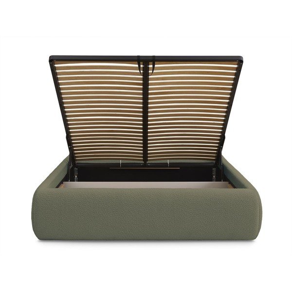 Sötétzöld kárpitozott ágyneműtartós franciaágy ágyráccsal, ágytámla nélkül 180x200 cm Inera – Bobochic Paris-image-4