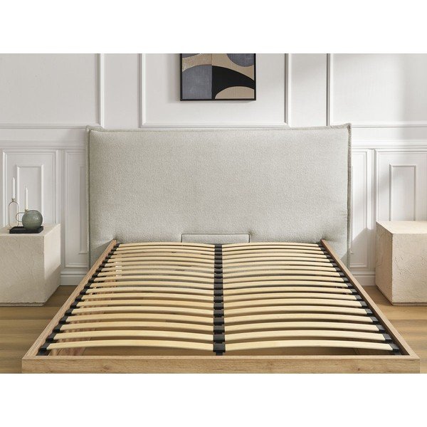 Krémszínű kárpitozott kárpitozott-forgácslemez ágyneműtartós franciaágy ágyráccsal 160x200 cm Charlie – Bobochic Paris-image-4