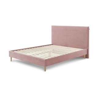 Anja Light rózsaszín kordbársony kétszemélyes ágy, 180 x 200 cm - Bobochic Paris