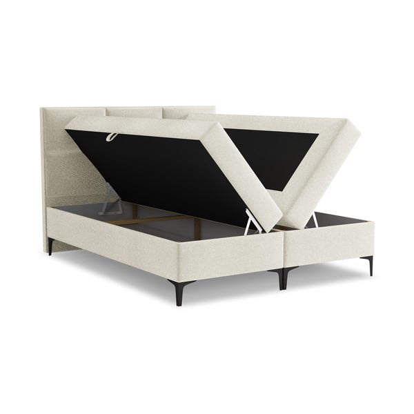 Bézs ágyneműtartós boxspring ágy 140x200 cm Pakalana – Makamii-image-1