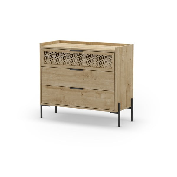 Natúr színű alacsony komód tölgyfa dekorral 90x80 cm Inca – Marckeric-image-2