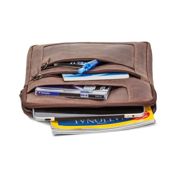 Sötétbarna, bőr válltáska iPad-hez - Packenger-image-2