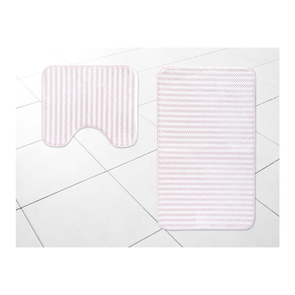 Stripy fehér-rózsaszín fürdőszobai szőnyegkészlet, 2 részes, - Madame Coco