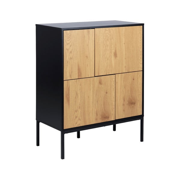 Fekete-natúr színű magas komód tölgyfa dekorral 80x103 cm Seaford – Actona-image-2