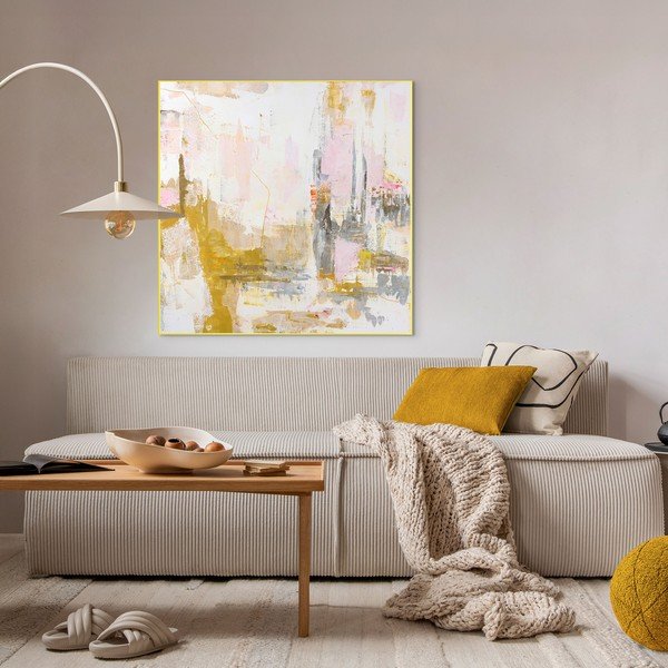Nyomtatott keretezett vászon kép kézzel festett részletekkel 102x102 cm New Age Yellow – Malerifabrikken-image-1