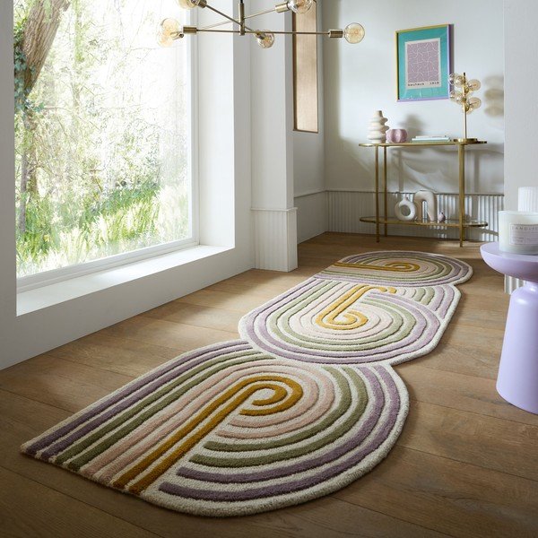 Zöld kézi szövésű gyapjú futószőnyeg 80x300 cm Spiral Shaped  – Flair Rugs-image-1