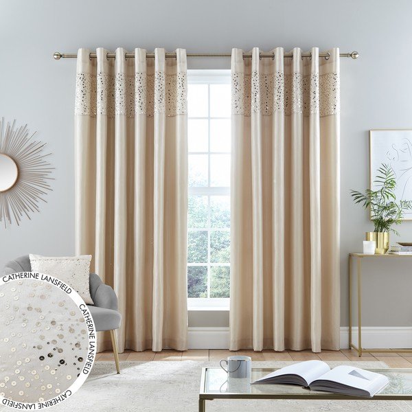 Bézs függöny szett 2 db-os 168x229 cm Glitzy Sequin – Catherine Lansfield-image-4