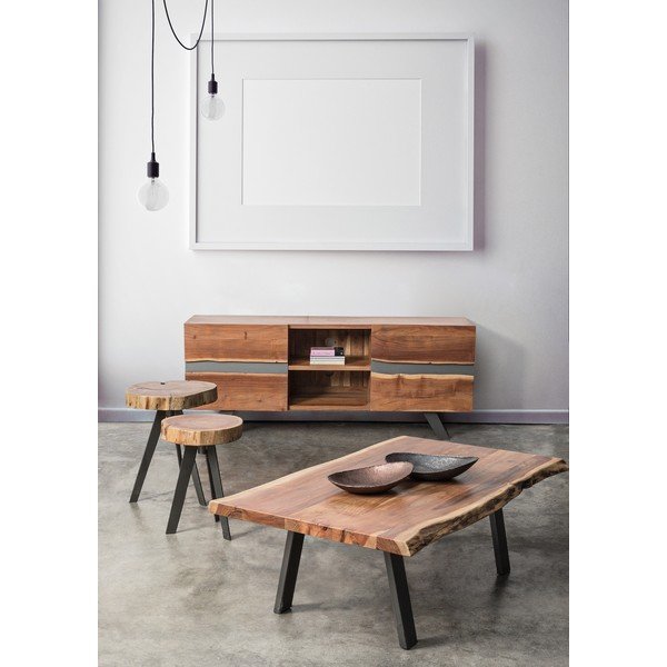 Fekete-natúr színű dohányzóasztal akácfa asztallappal 65x115 cm Aron – Bizzotto-image-1