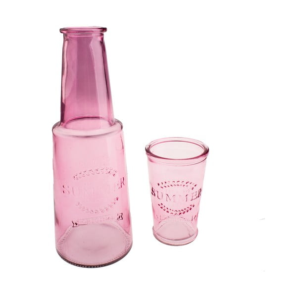 Rózsaszín üveg kancsó pohárral, 800 ml - Dakls
