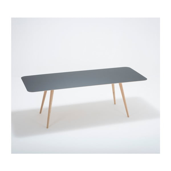 Linn tömör tölgyfa étkezőasztal fekete asztallappal, 220 x 90 cm - Gazzda