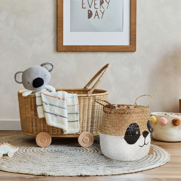 Fehér-natúr színű tengerifű játéktároló kosár ø 25x24 cm Panda – Compactor-image-1