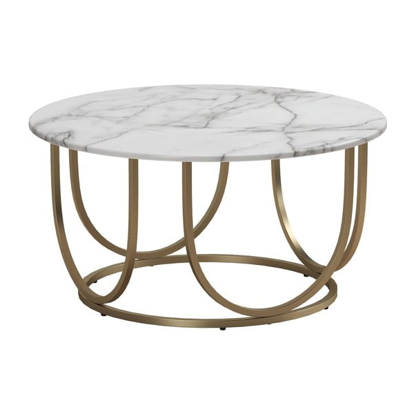 Fehér-aranyszínű kerek dohányzóasztal márvány dekorral ø 79 cm Gwyneth – CosmoLiving by Cosmopolitan-image-1