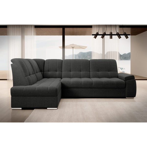 Sötétszürke kinyitható-tárolóhelyes sarokkanapé (bal oldali-L alakú) Sado – ELTAP-image-3