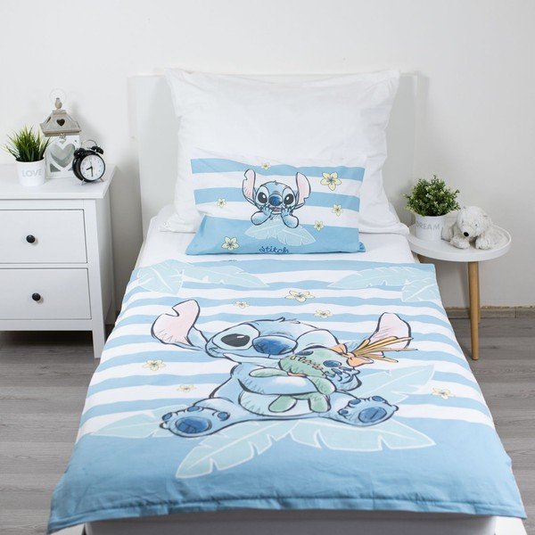 Világoskék pamut gyerek ágyneműhuzat babaágyhoz 100x135 cm Lilo & Stitch "Tropical Hugs" – Jerry Fabrics-image-1