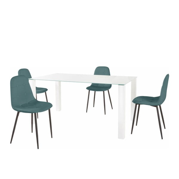 Dante étkezőasztal és 4 részes türkiz szék szett, asztallap hossza 160 cm - Støraa