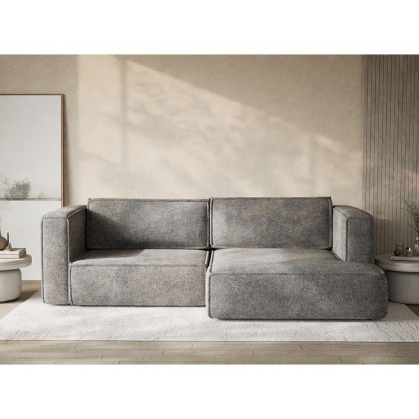 Szürke zsenília kinyitható-tárolóhelyes sarokkanapé (jobb oldali-heverő résszel) Velto – Maison de Rêve-image-1