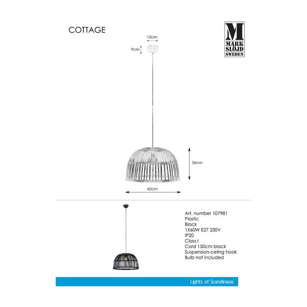 Cottage Pendant fekete függőlámpa - Markslöjd-image-2