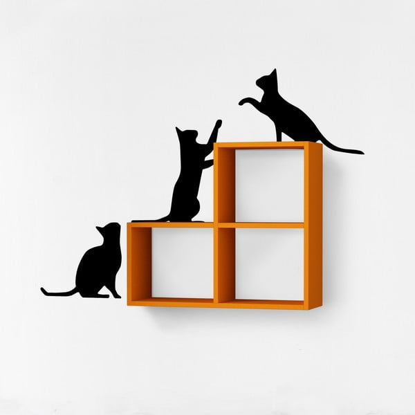 Cats fekete-narancssárga fali polc, dekormatricával