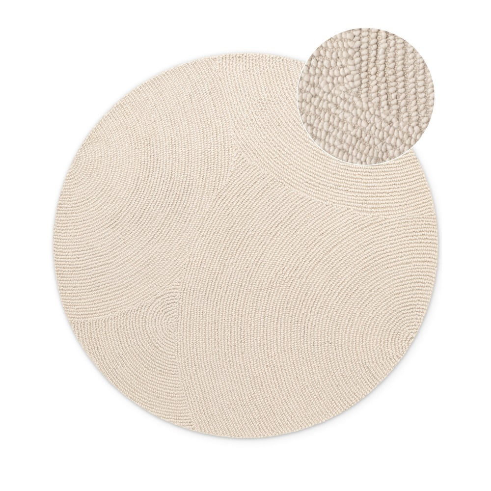 Világos natúr színű kézi szövésű gyapjú kerek szőnyeg ø 200 cm Eleni Natural White Hanse Home