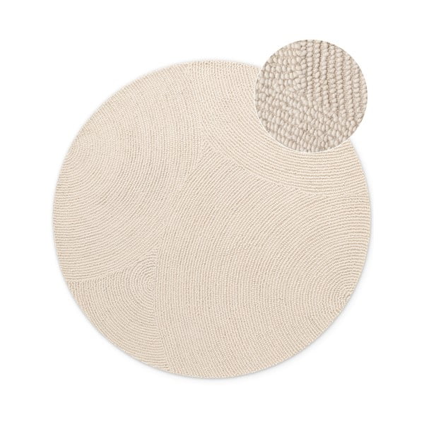 Világos natúr színű kézi szövésű gyapjú kerek szőnyeg ø 200 cm Eleni Natural White – Hanse Home