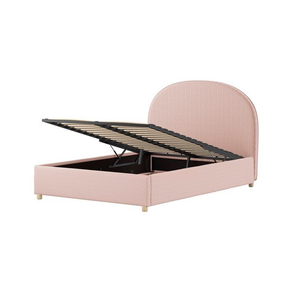 Rózsaszín kárpitozott ágyneműtartós franciaágy ágyráccsal 140x200 cm Moon – Vipack-image-4