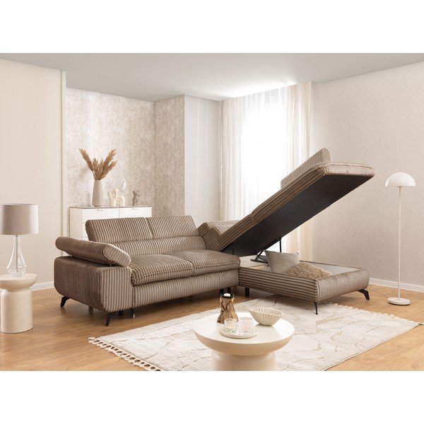 Barna kordbársony sarokkanapé (jobb oldali-L alakú) Marbeya  – Ropez-image-4