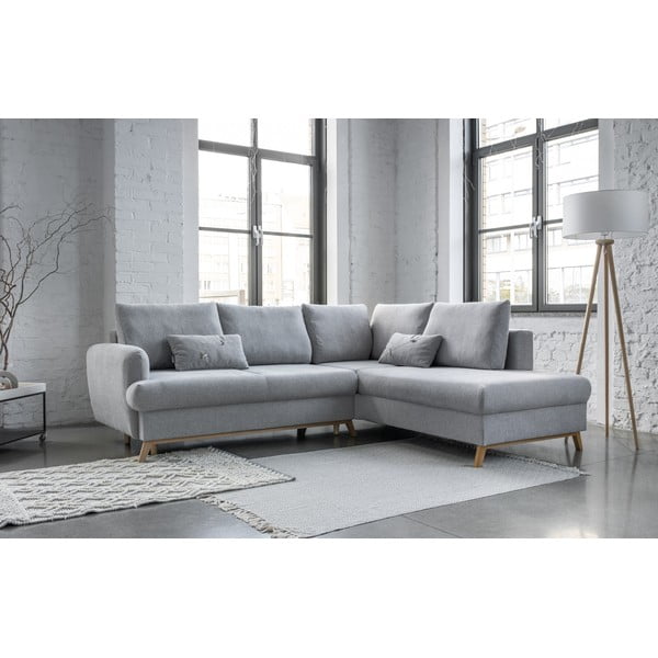 Világosszürke kinyitható-tárolóhelyes sarokkanapé (jobb oldali-L alakú) Scandic Lagom – Miuform-image-3