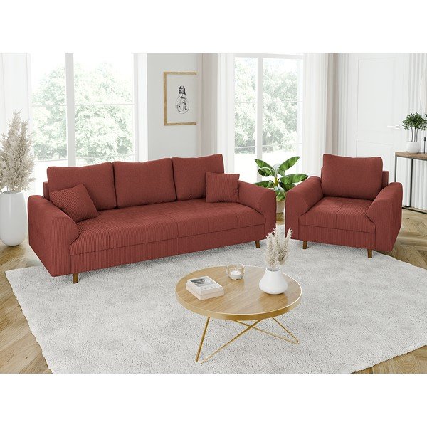 Téglavörös kordbársony kanapé 210 cm Ariella – Ropez-image-4