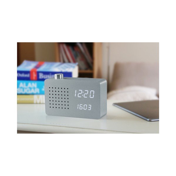 Radio Click Clock szürke ébresztőóra fehér LED kijelzővel és rádióval - Gingko-image-2