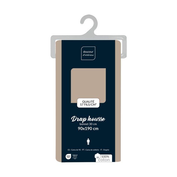 Bézs gumis pamut lepedő 90x190 cm Lina – douceur d'intérieur-image-2