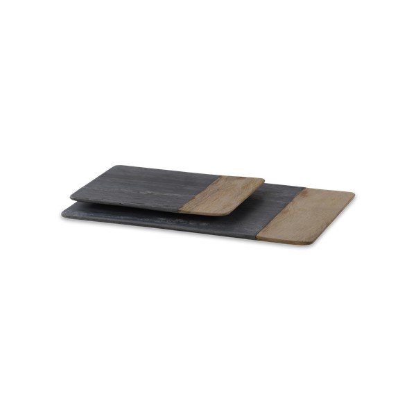 Bwari szervírozó vágódeszka szürke márványból és mangófából, hossz 23,5 cm - Nkuku-image-1