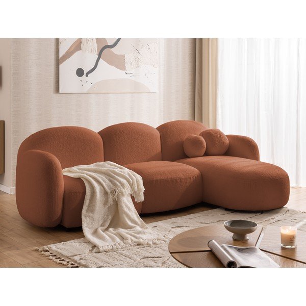 Terrakotta színű buklé sarokkanapé (jobb oldali-heverő résszel) Orbit – Ropez-image-4