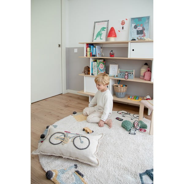Krémszínű mosható kézi szövésű pamut gyerek szőnyeg ø140 cm Wheels – Lorena Canals-image-3