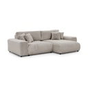 Világosszürke kordbársony kinyitható-tárolóhelyes sarokkanapé (jobb oldali) Sarina – Ropez