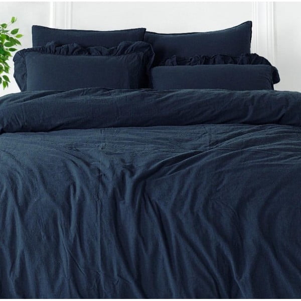 Sötétkék kétszemélyes-hosszabbított renforcé pamut ágyneműhuzat 240x220 cm Ruffle Striped – Mila Home Luxury-image-2