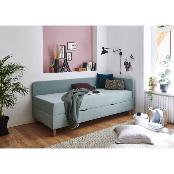 Világoskék kárpitozott egyszemélyes ágy tárolóhellyel 120x200 cm Cabana – Meise Möbel-image-1