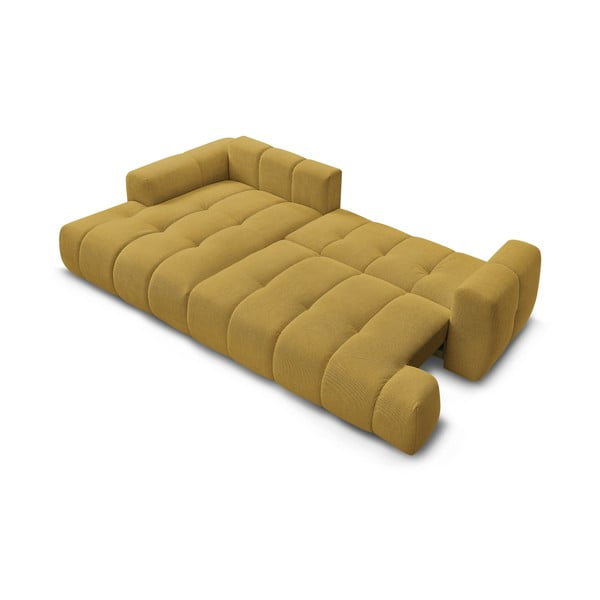 Mustársárga kinyitható-tárolóhelyes sarokkanapé (bal oldali-heverő résszel) Fuji – Bobochic Paris-image-4