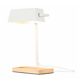 Cambridge fehér asztali lámpa, kőrisfa részletekkel - Citylights