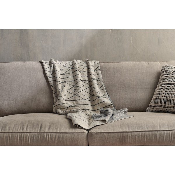 Kosumi Diamond bézs-fekete pamut takaró, 180 x 125 cm - Nkuku-image-1